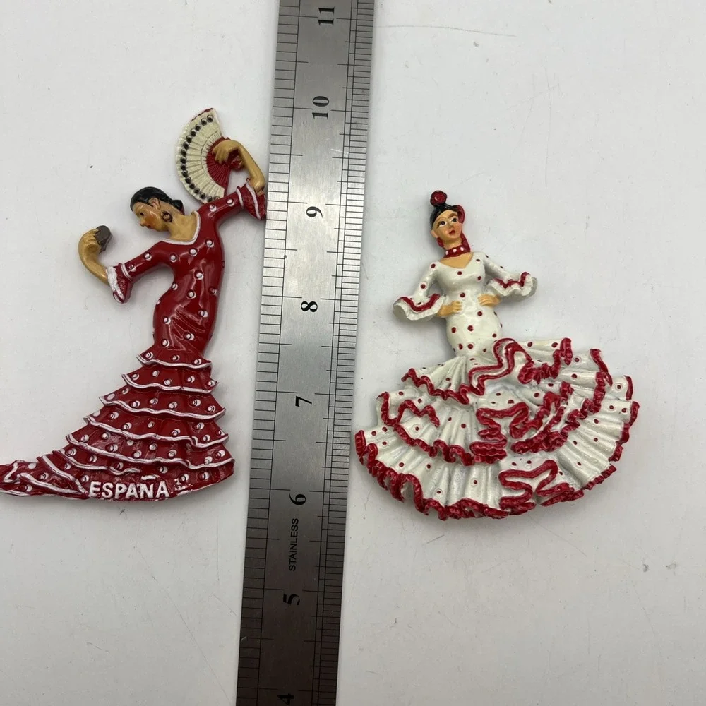Lot of 2 Spain Flamenco Dancer Fridge Magnets Souvenirs 3D Resin España